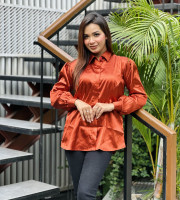 Satin Silk Fabric's Ladies Shirt-TOP-003